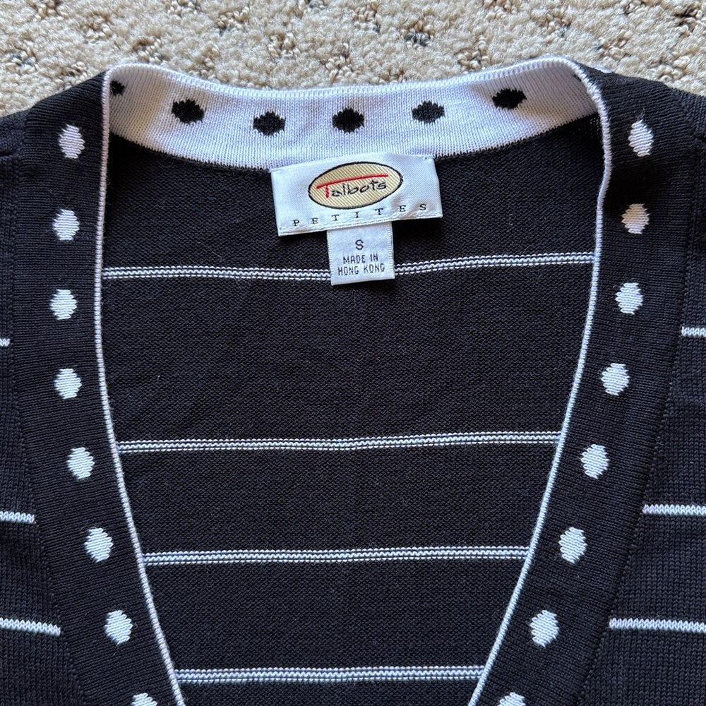 Talbots Black and White Polka Dot Cardigan Size Petite Small - Picture 2 of 9
